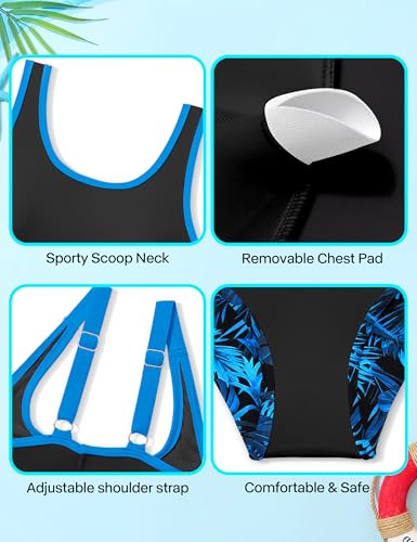 Image of Girls Swimsuit Double Strap High Waist Sporty Bikini Swimsuits Swim Cover Up Skirt 3 Piece Set