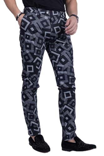 Barabas Men's Cube Prints Checkered Plaid Navy Black Chino Pants CP148
