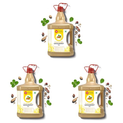 Image of IndicWisdom Wood Pressed Groundnut Oil 5 Liter (Cold Pressed Groundnut Oil - Extracted on Wooden Churner) (Pack of 3)