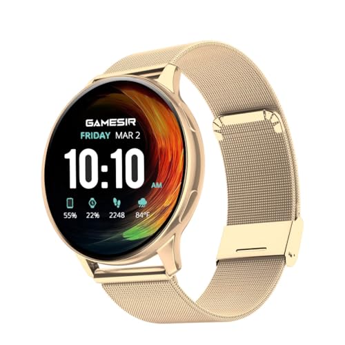 Image of GameSir Active 5 Smart Watch AMOLED Display 1.3 inch Screen, 360 * 360 Resolution, IP68 Waterproof with Multiple Watch Faces Bluetooth Calling Round Dial Smartwatch for Men & Women (Millanese Gold)