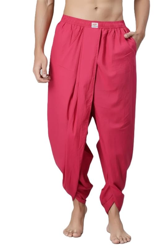 Men’s Traditional Dhoti Pants, Comfortable Ethnic Wear, Lightweight Casual Dhoti. Rani Pink-image-1