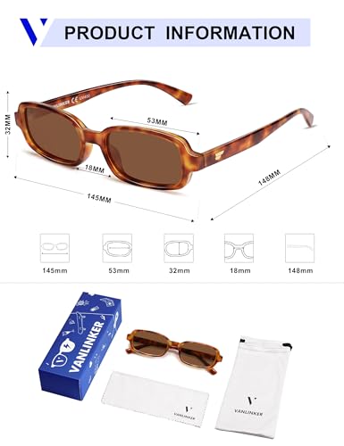 Image of VANLINKER Retro Rectangle Polarized Sunglasses for Women Men Small 90s Style Vintage Trendy Narrow Rectangular Frame VL9813
