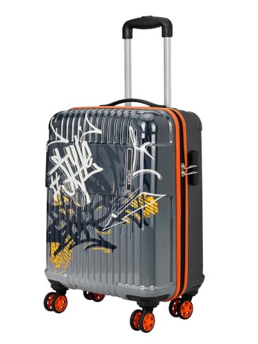 Image of Safari Scrib Cabin 8 Wheels 55cm Carry on Trolley Bag Hard Case Polycarbonate 360 Degree Wheeling System Luggage, Trolley Bags for Travel, Suitcase for Travel, Grey Printed