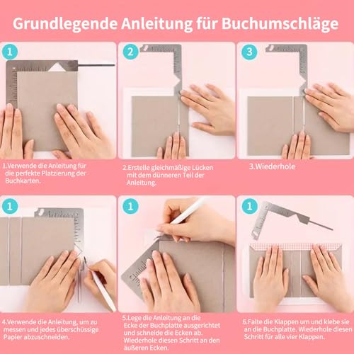 HAFRILY Bucheinband-Anleitung, 5-in-1 Buch Binden Selber Binder Werkzeuge, Für Stellt Spanplatten Buchumschläge und HerBuch und Fotoalben für Note Buchbinden-Werkzeug Aus Edelstahl
