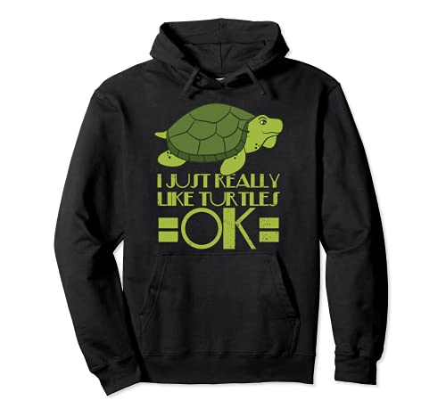 I Just Really Like Turtles, Ok! - Turtle Design Pullover Hoodie, Black