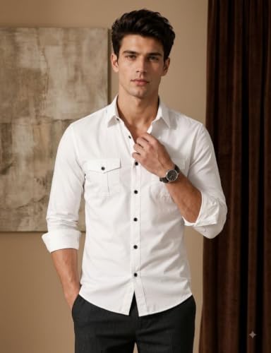 Image of Men's Double Flap Pocket | Regular Fit | Solid Spread Collar | Versatile Everyday Office Wear Comfortable |Stylish Design | Shirt