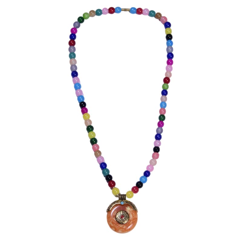 Collier Mala Haar en Moti et métal pour homme et femme style classique taille Small
