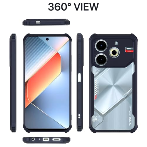 Image of Pikkme Crystal Clear Transparent Back | Ultra Hyrbid | Full Camera Protection | Raised Edge | Bumper Back Case for Tecno Pova 6 Neo (Blue)