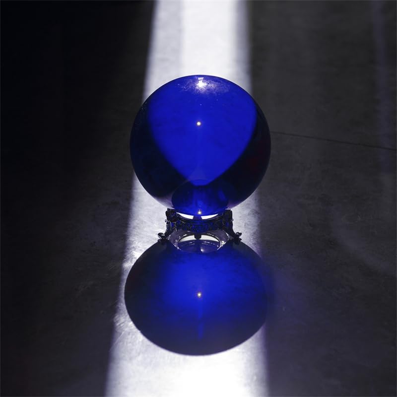 QFkris Crystal Ball with Metal Stand, Crystal Healing Ball Decorative Glass Ball Sphere Photography Props Accessory (100mm/3.9in, Blue)