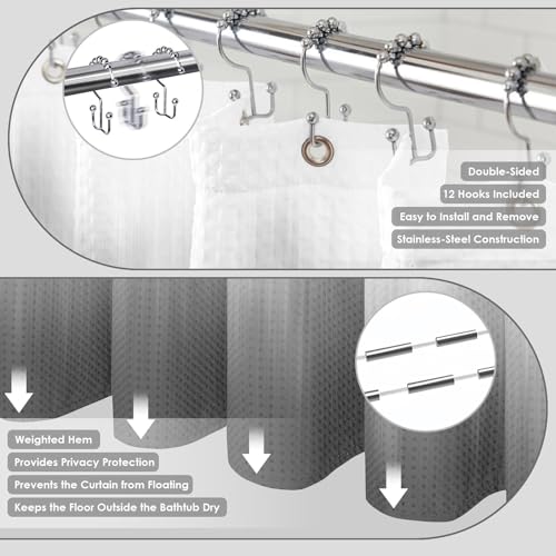 Britimes Grey Stripes Bathroom Sets with Shower Curtain and Rugs, Ombre Modern Abstract Vintage Waterproof Shower Curtain Liner and Soft Non Slip Bath Mat for Bathroom Decor and Accessories Hooks by Britimes - Image 6