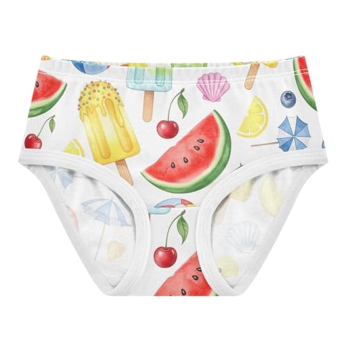 Colorful Ice Cream Popsicle White Toddler Underwear Girls, Cotton Underwear for Girls, 2T–8 Years