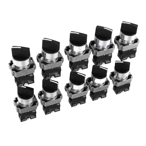 Knob Switch, 10Pcs XB2 Rotary Switch 3 Position Self Locking Knob Switch for Power Tools Vehicles Lamps AC240V, Aluminum Alloy
