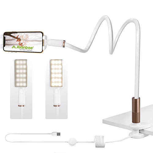 Neetto Bed Cell Phone Holder with LED Light, Flexible Lazy Long Arm Phone Gooseneck Mount Clip Clamp Bracket Stand for Bedside Desk Headboard, Compatible with Phone 12 11 Pro & Other 4"- 6.5" Device