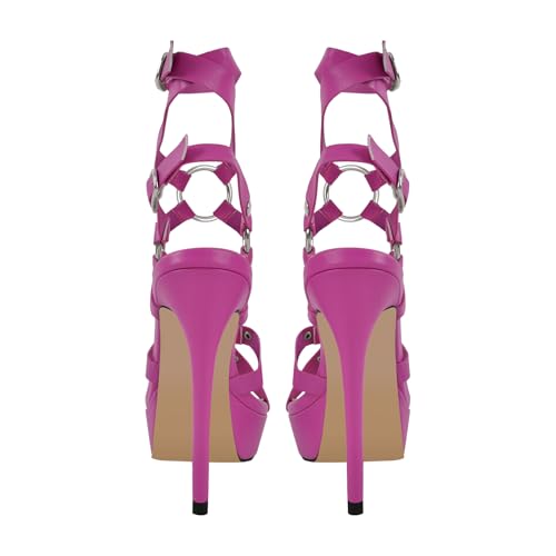 Image of VERISSON Women's Grommets Stiletto Sandals Platform Open-back High Heels Cross Bands Open Toe Buckle-up Ankle Sandals Party Dressing