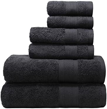 TRIDENT Bath Towels for Bathroom 6 Piece Premium Turkish Like 100% Cotton 2 Bath Towel, 2 Hand Towel, 2 Washcloth Soft and Plush Absorbent, Quick Dry, Shower Towel for Spa, Gym, Travel - Black