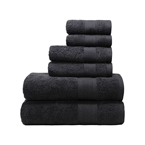 Trident Bath Towels For Bathroom 6 Piece Premium Turkish Like 100% Cotton 2 Bath Towel, 2 Hand Towel, 2 Washcloth Soft And Plush Absorbent, Quick Dry, Shower Towel For Spa, Gym, Travel - Black #TOP3