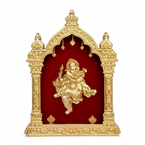 Image of Dancing Ganesha Eka Temple Series Table Top 24KT Gold Foil Artwork | Premium Lord Ganesha Spiritual Decor for Home Temple & Office | 8.5 x 11.5 cm