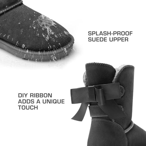 DREAM PAIRS Women's Winter Snow Boots FuzzyChic Bow Genuine Suede Leather Faux Fur Lining Memory Foam Warm Winter Short Booties for Outdoor Indoor3