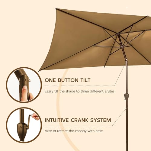 Image of Abba Patio 6.5FT Outdoor Patio Umbrella Outdoor Table Umbrella with Crank Market Umbrella 6 Sturdy Ribs UV Protection Waterproof and Push Button Tilt for Garden Deck Backyard Pool,Tan