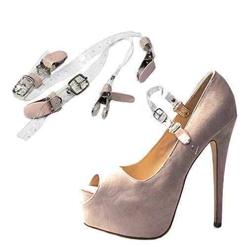 Eliza May Detachable Shoe Straps ShooStraps - to Hold Loose high Heeled Shoes, Wedges and Flats (Double Transparent Beige Clip) - Thumbnail 3
