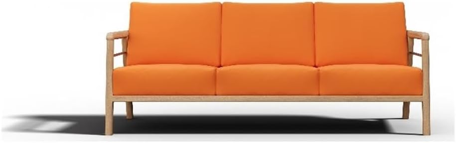 Pemberly Row 86-Inch Teak Deep Seating Outdoor Sofa, Melon Cushion, Premium Teak Wood, Hand-Sanded Finish, Weather Resistant, Marine-Grade Stainless Steel Accents, Patio or Garden Lounge Furniture