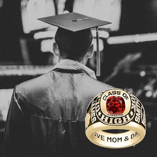 Graduation Gifts for Men Solid 10K 14K 18K Gold Class Rings for Men Personalized High School University Ring with Customized Symbol Pattern Customized Gold Engraved College Rings3