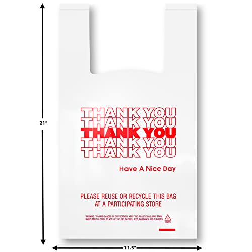 400 Pack Thank You Plastic Bags Bulk - Premium Quality 15 Mic (0.6 Mil) Thick Grocery Bags - Reusable Plastic Bags For Small Business - Take Out Plastic Bags For Food - 11.5" X 6.5" X 21" T-Shirt Bags #TOP1
