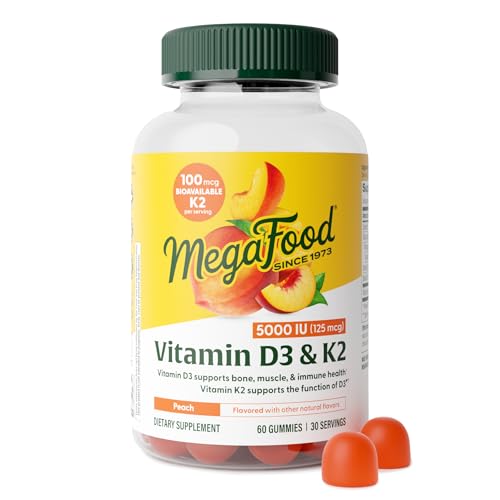 MegaFood Vitamin D3 K2 Bone Muscle & Immune Health Peach 60 Gummies