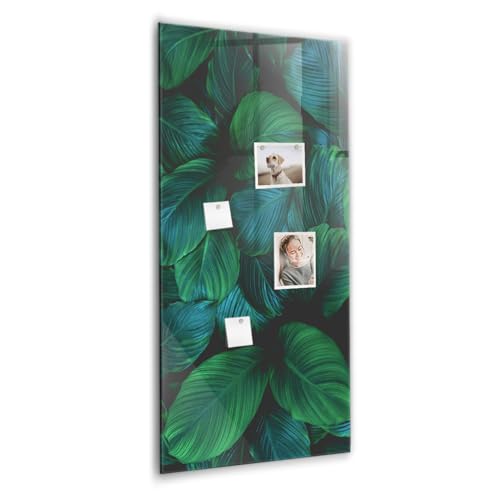 Tableau en verre vertical magnétique haut de gamme motif feuilles tropicales
