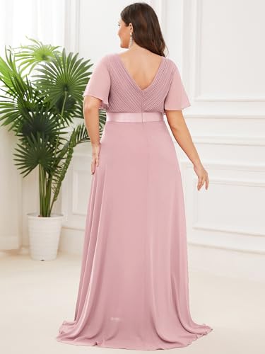 Image of Ever-Pretty Women's Chiffon Formal Evening Dresses for Curvy Women V-Neck Plus Size Floor Length Bridesmaid Dress