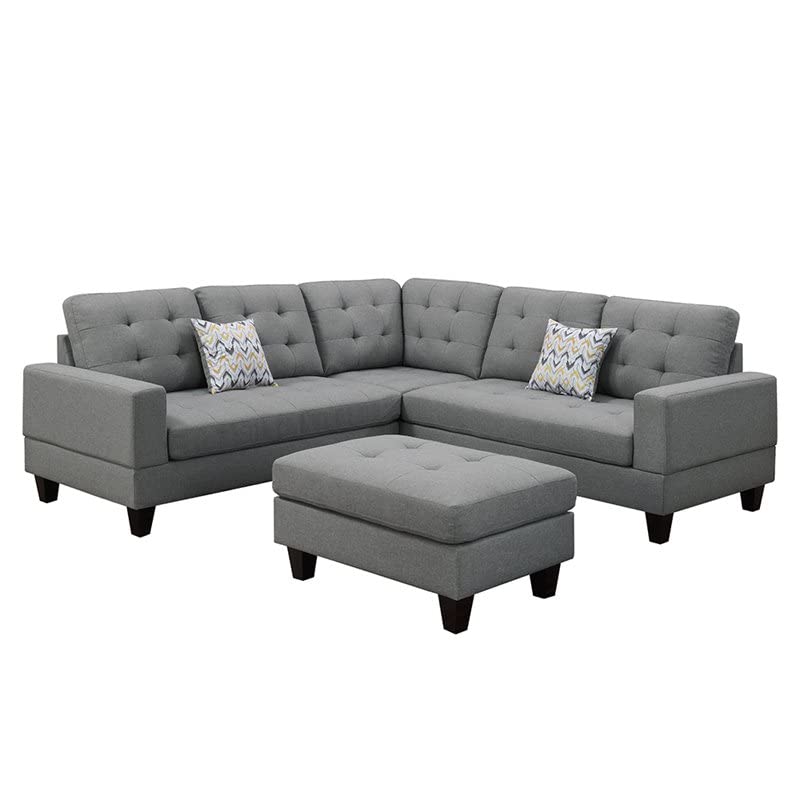 ( similar ) ( incomplete) Poundex 3 Piece Fabric Sectional Sofa Set with Ottoman in Gray, Grey