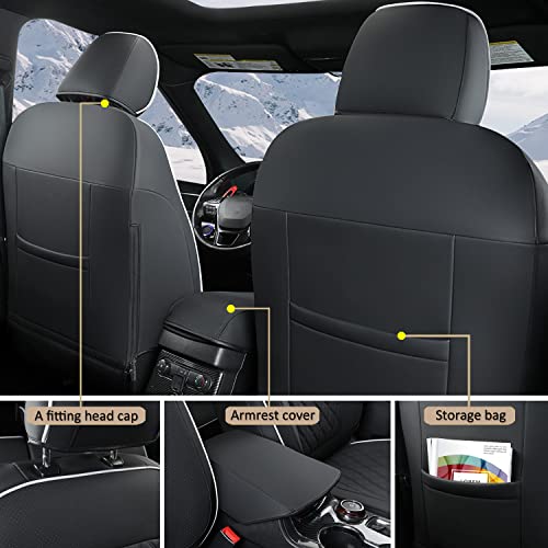 Image of GIANT PANDA Pu Leather 7 Seats Car Seat Covers Full Set Custom Fit Ford Explorer 2016 2017 2018 2019 XLT,Limited,Platinum,Sport,Base,3 Row Model with Second Row 40 /60 Split Seats- (Black)