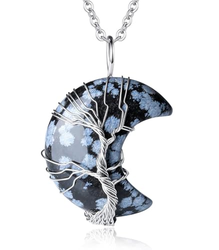 XIANNVXI Snowflake Obsidian Necklaces for Women Crescent Moon Necklace