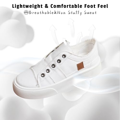 Casual Chunky Sneaker for Women Fabric Shoes Comfortable Breathable No Shoelaces Design Trendy White4