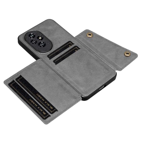 Image of for Honor 200 Pro 5G Case with Card Slots Kickstand Leather + TPU Phone Cover - Grey