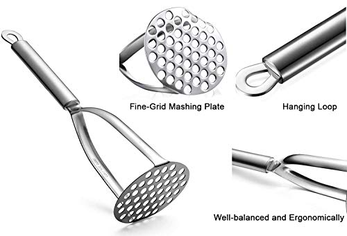 Tafond Potato Masher Stainless Steel, Heavy Duty Ricer With Durable Sturdy Grips, For Efficiently Making Mashed Potatoes, Guacamole, Egg Salad, Banana Bread, Vegetables Puree And Fruits #TOP1