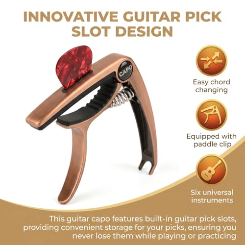 Image of HASTHIP Guitar Capo for Acoustic and Electric Guitar, Alloy Guitar Capo with Silicone Protective Pad for Ukulele, Electric And Acoustic Guitars, Guitar Accessory