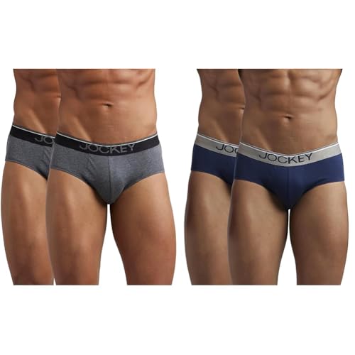 Image of Jockey Men Super Combed Cotton 8037 Solid Brief with Ultrasoft Waistband(Pack of 4), Multicolour, Large