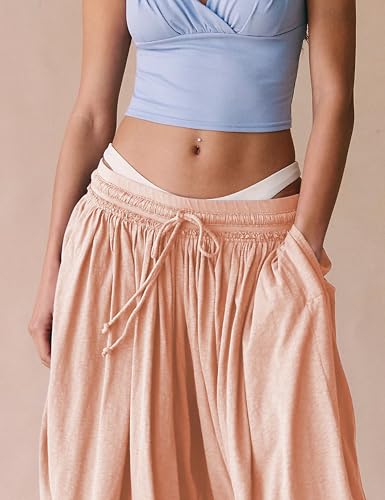 LTSCNRM Women's Palazzo Pants High Waisted Wide Leg Trousers Side Slits Pockets Flowy Summer Culottes3