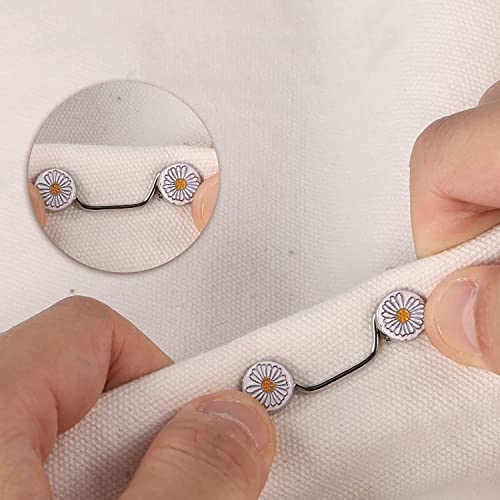 Image of 2pcs Pant Waist Tightener, Adjustable Waist Buckle Set, Extra Button for Jeans to Make Tighter, Instant Jeans Button Pins for Pants Jeans Skirts, No Sewing Required (Flower)