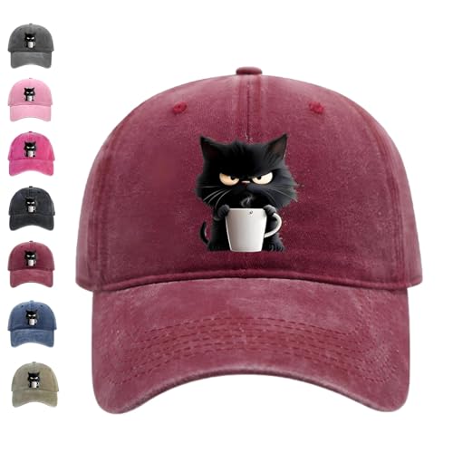 Gorra de café Grumpy Cat Feral pero a la moda, edición de sombrero de gato, ligera, transpirable y ajustable, rojo vino, M