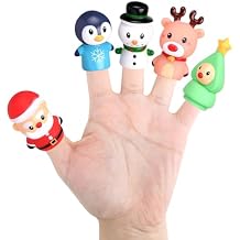 CCINEE 5 Pieces Christmas Finger Puppets Toys for Kids Elk Santa Claus Snowman Christmas Tree Character Party Favors Goodie Bag Fillers