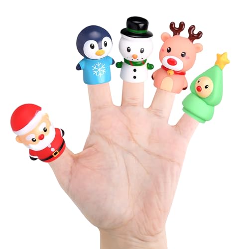 CCINEE 5 Pieces Christmas Finger Puppets Toys for Kids Elk Santa Claus Snowman Christmas Tree Character Party Favors Goodie Bag Fillers