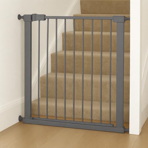 For Your Little One Pressure Fit Safety Stair Gate No Screws Needed | One-Hand Opening | Secure Baby & Pet Gate for Stairs Doorways & Hallways (Grey 75-86 cm Door Width)