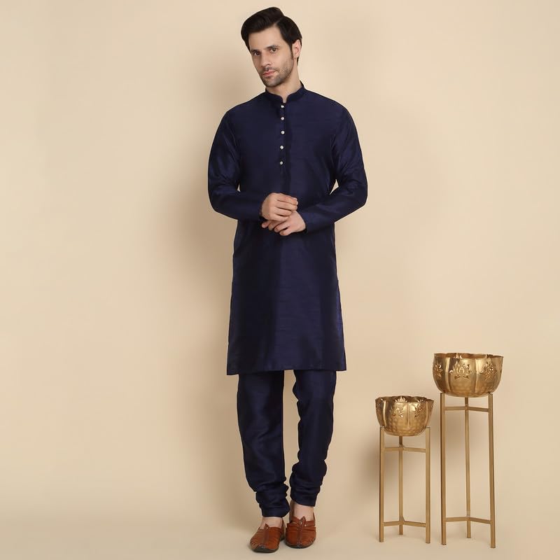 Image of KRAFT INDIA Men's Stylish Silk Kurta with Churidar & Nehru Jacket Set