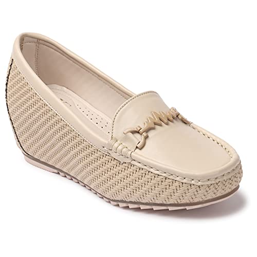 Image of XE Looks Women's Ballet Wedges Shoes | Comfortable and Trendy Slip-On Loafers with Cushioned Footbed and Textured Sole | Mules Wedges for Girls - Ideal for Casual and Formal Wear