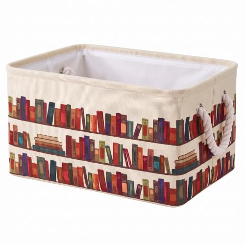 Marsui 1 Pcs Book Storage Basket, Books Pattern Storage Bin for Book Lovers