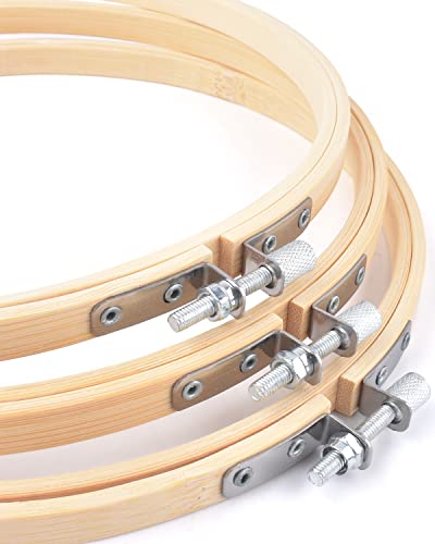 image for TINDTOP 3 Pieces Embroidery Hoops, 10 inch Bamboo Frame Circle Cross S