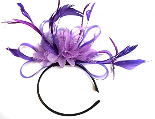 Caprilite Purple and Lilac Feather Hair Fascinator Headband Wedding and Royal Ascot Races Ladies