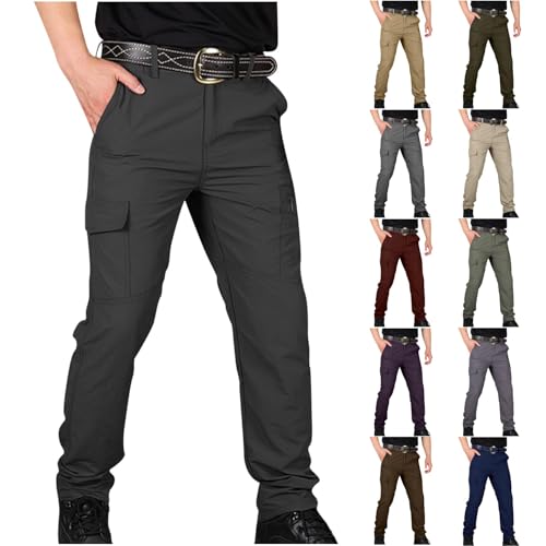 Mens Spring Fall Long Pant Work Casual Sports Trousers Pants with Multi Pockets Solid Color Outdoor Workwear